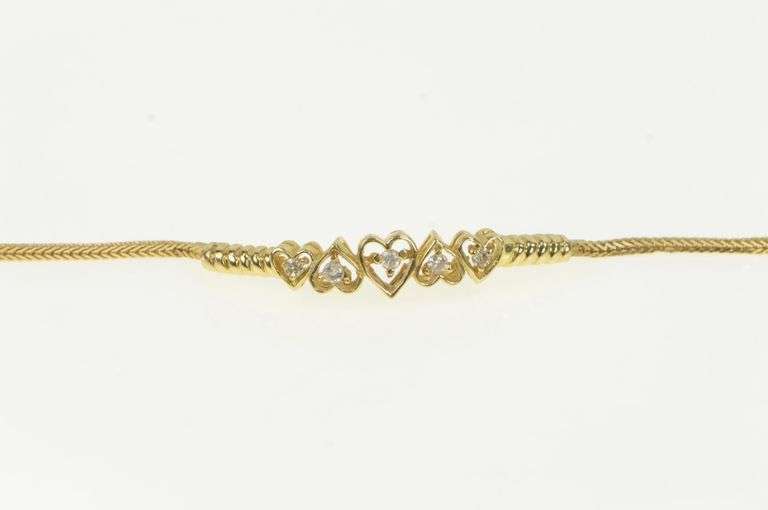 14K Yellow Gold Diamond Heart Link Vintage Love Symbol Bracelet