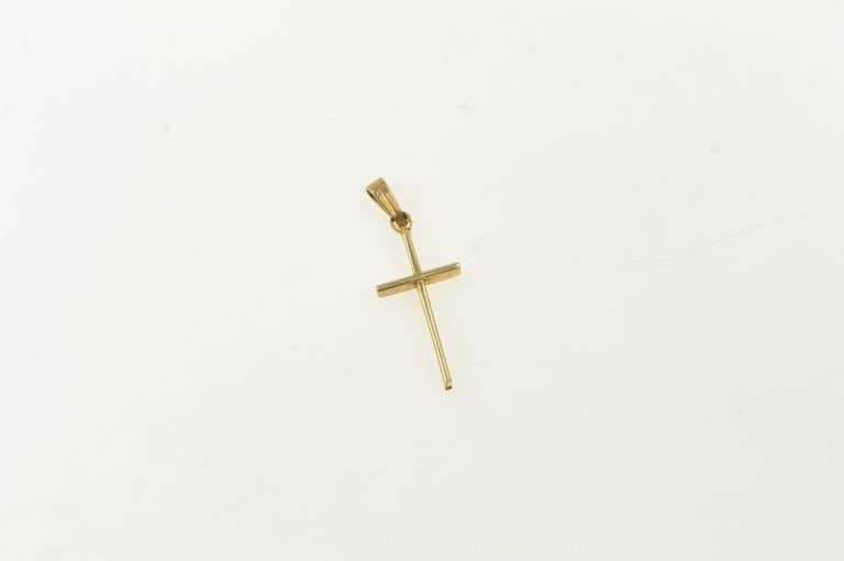14K Yellow Gold Grooved Cross Christian Faith Symbol Pendant