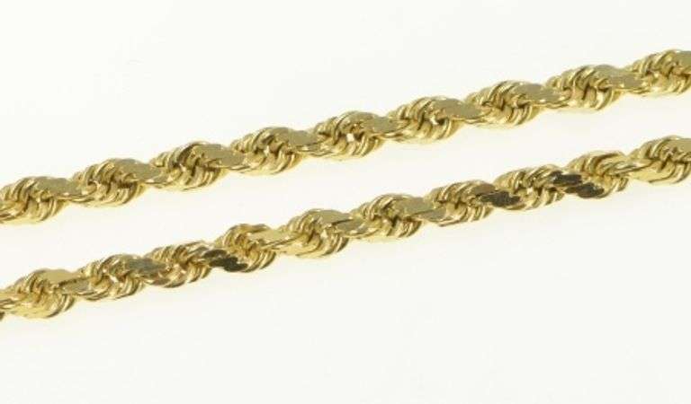 14K Yellow Gold 2.7mm Rope Chain Rolling Twist Spiral Link Necklace