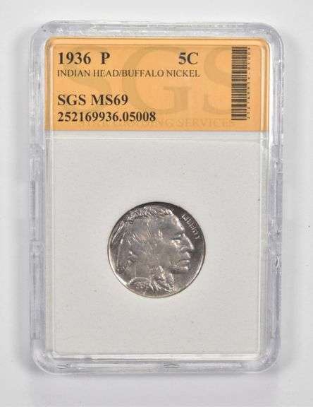 MS69 1936-P Indian Head Buffalo Nickel - Graded SGS
