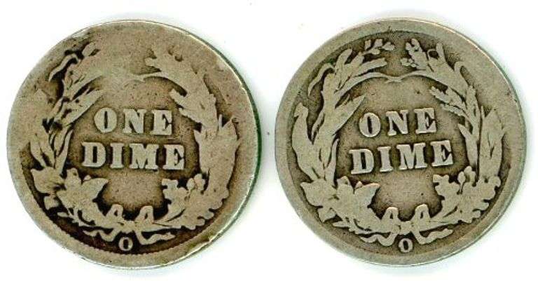 2 Different 'O' Mint Barber Dimes: 1900-O & 1905-O