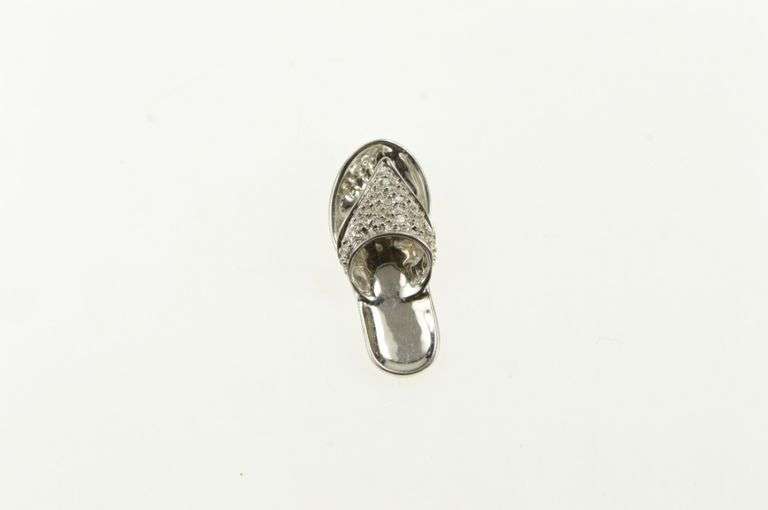 14K White Gold Pave Diamond Inset Sandal Flip Flop Shoe Charm/Pendant