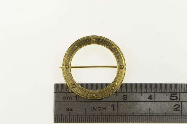 14K Yellow Gold Circle Pinstripe Vintage Round Classic Pin/Brooch