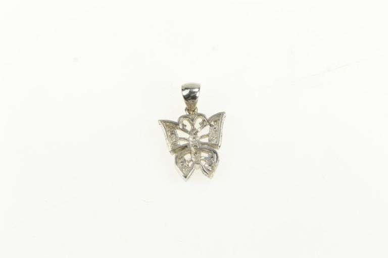 10K White Gold Diamond Butterfly Change Symbol Vintage Pendant