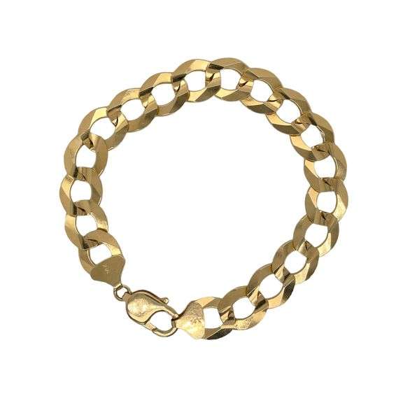 14K YELLOW GOLD FLAT MIAMI CUBAN LINK CHAIN BRACELET 12MM