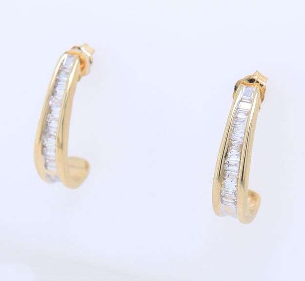 Fantastic Yellow Gold Baguette J Hoop Earrings