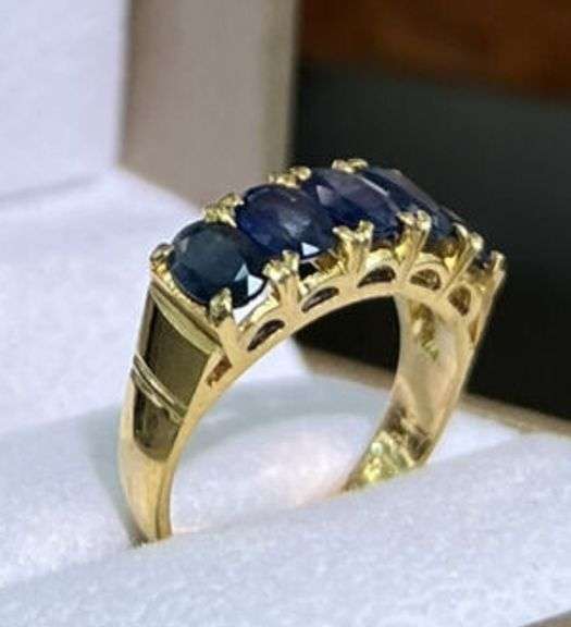 5.0 CARAT  BLUE SAPPHIRE BAND RING 14KT SOLID YELLOW GOLD