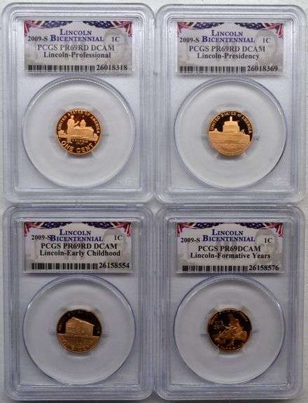 2009-S PCGS PR69 RD DCAM Lincoln Penny 1c US Coin (lot of 4)