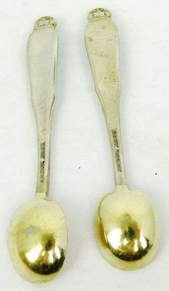 Pair Signed Sterling Silver Repousse Antique Salt Spoons