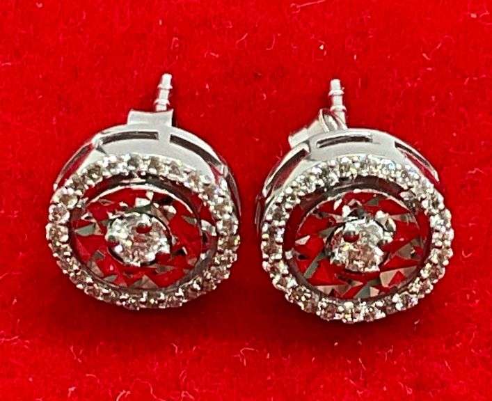 CERTIFIED BRAND NEW 14K WHITE GOLD AND DIAMOND STUD EARRINGS.