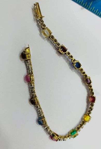 14kt Solid Yellow Gold, Ruby, Emerald, Sapphire & Diamond Bracelet