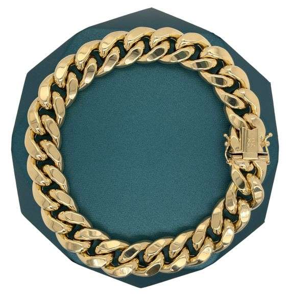 14K YELLOW GOLD JUMBO MIAMI CUBAN LINK CHAIN BRACELET
