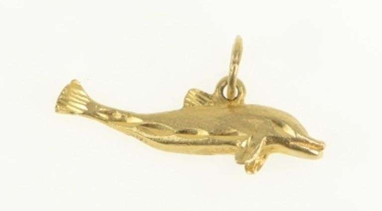 14K Yellow Gold 3D Dolphin Porpoise Animal Diamond Cut Charm/Pendant