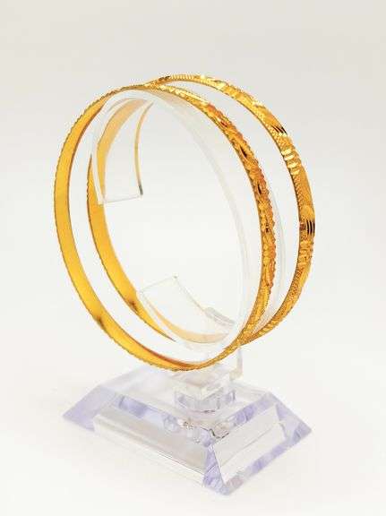 2 MATCHING 22KT SOLID YELLOW GOLD DIAMOND CUT BANGLE BRACELET- SET OF 2X!