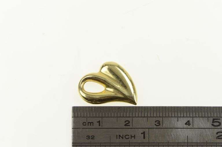 14K Yellow Gold Puffy Asymmetrical Heart Love Valentine Slide Pendant