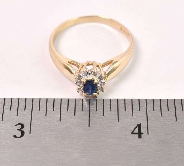Excellent Blue Sapphire And Diamond Ring In 14K Yellow Gold
