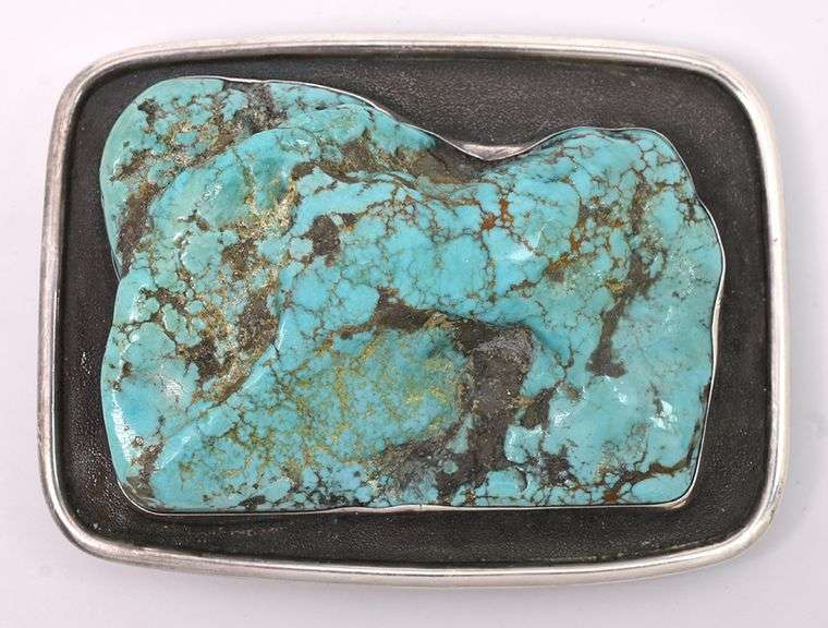 Turquoise Belt Buckle In sterling Silver