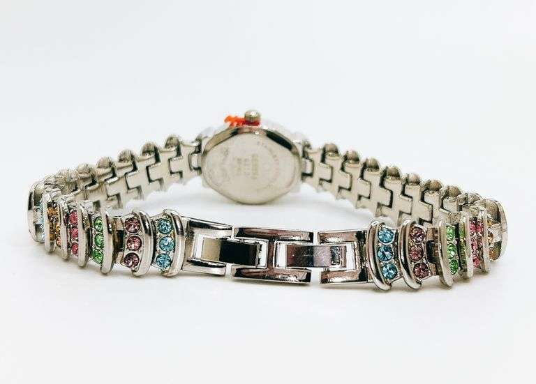 Ladies Geneva & Gemstone Watch, 18kt White Gold Plated