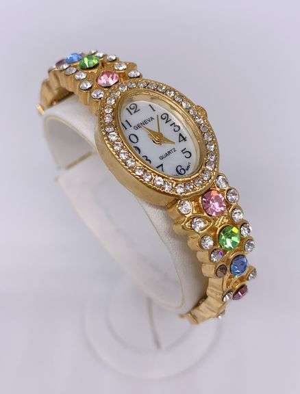 LADIES GENEVA & GEMSTONE WATCH-18KT GP