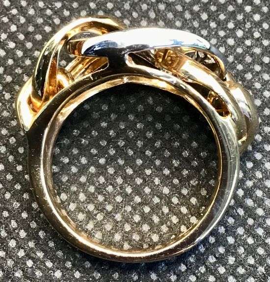 FANCY 18K TWO TONE GOLD CUBAN LINK DIAMOND RING