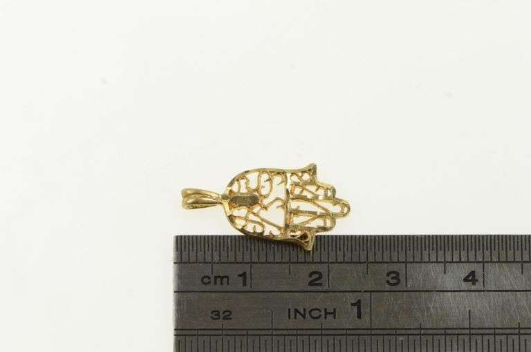 14K Yellow Gold Hamsa Ancient Protection Symbol Filigree Charm/Pendant
