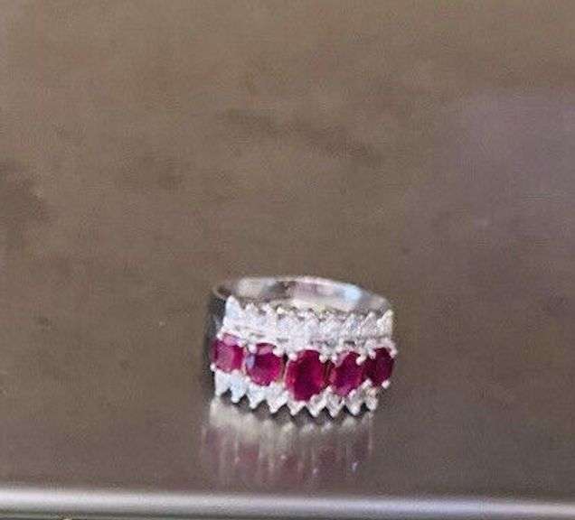 14kt Solid White Gold, Ruby, & Diamond Band Ring