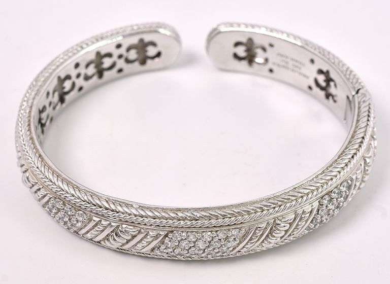 CZ Hinged Cuff Bracelet In Sterling Silver