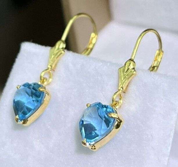 Natural Blue Topaz Earrings in 14kt Solid Yellow Gold