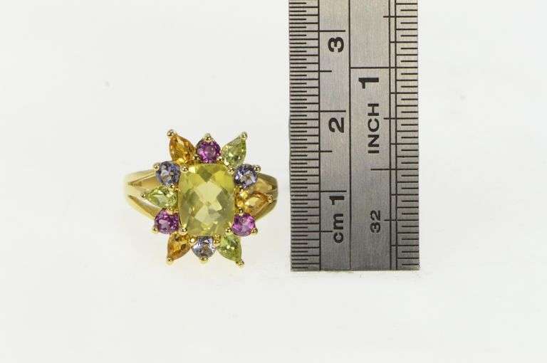 10K Yellow Gold Peridot Citrine Pink Topaz Tourmaline Cocktail Ring