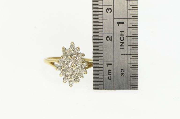 14K Yellow Gold Diamond Vintage Freeform Cluster Statement Ring