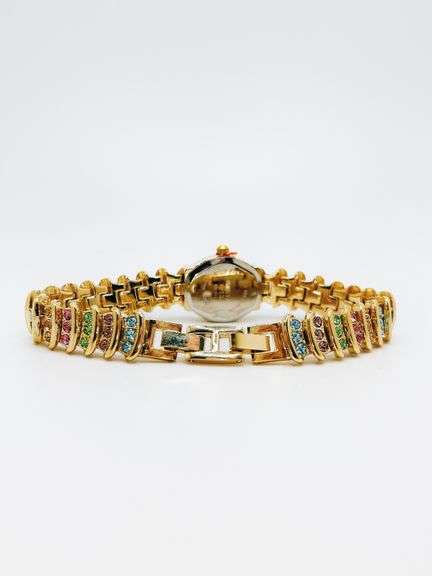 Ladies Geneva & Gemstone Watch, 18kt Yellow Gold Plated