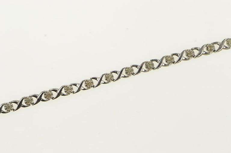 10K White Gold Hugs & Kisses XO Link Diamond Tennis Bracelet