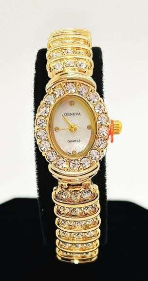 Ladies Geneva & Gemstone Watch, 18kt Yellow Gold Plated