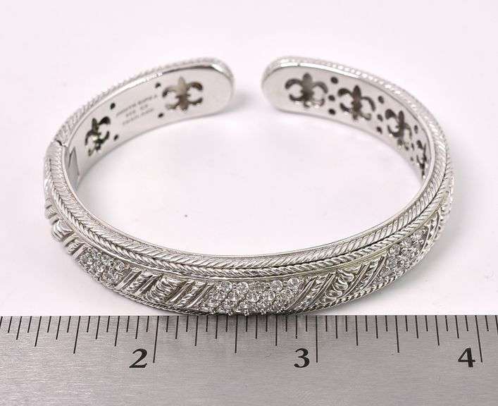 CZ Hinged Cuff Bracelet In Sterling Silver