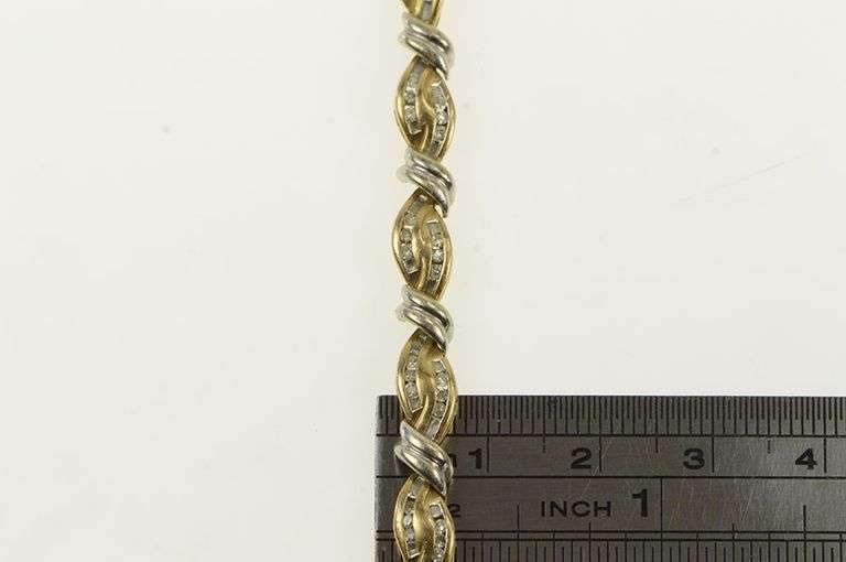 10K Yellow Gold 1.12 Ctw Diamond Wavy Link Statement Tennis Bracelet