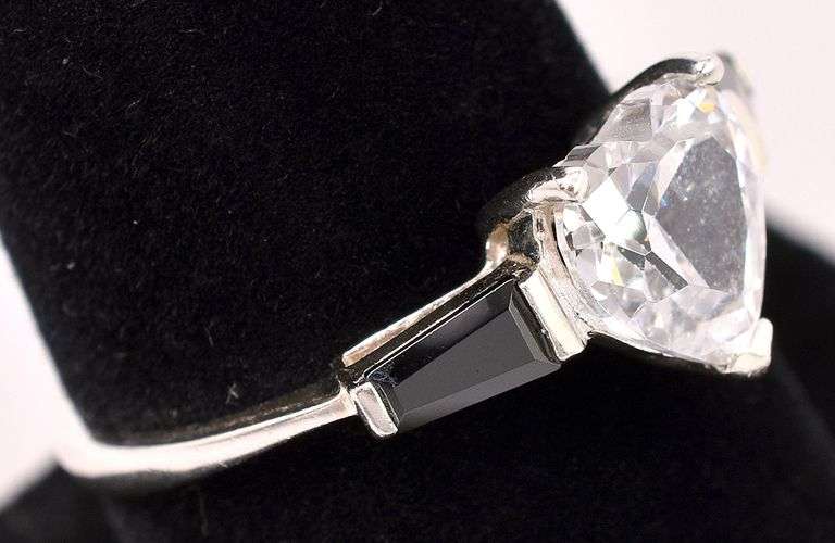 Heart CZ and Black Onyx Gem In Sterling Silver