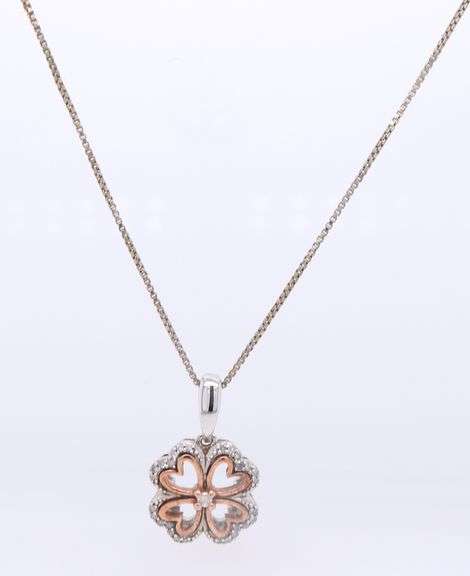 Set of Sterling Silver Flower Pendant on Chain with Matching Earrings