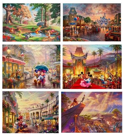 Must See Collection of 6 Disney/Thomas Kinkade Giclees on Canvas!