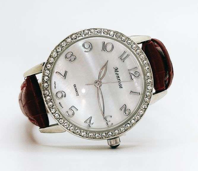 Beautiful Mother of Pearl & Gemstone Watch-Red Genuine Leather Band