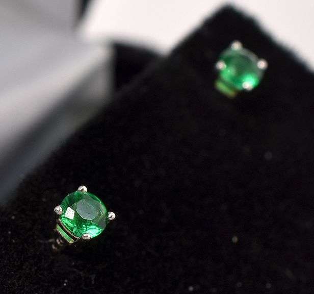 Green Gemstone Stud Earrings In Sterling Silver