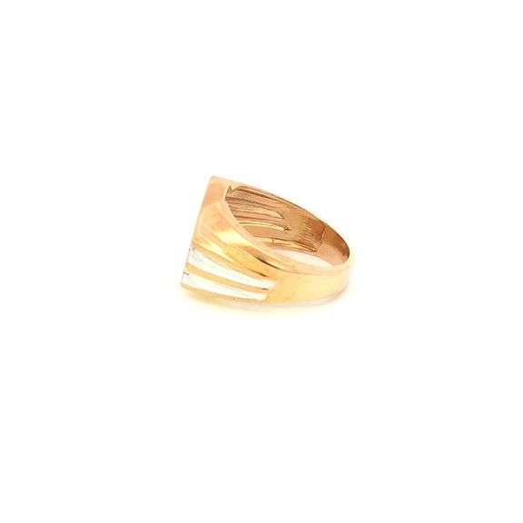 10K Yellow Gold Diamond Striped Vintage Squared Statement Ring