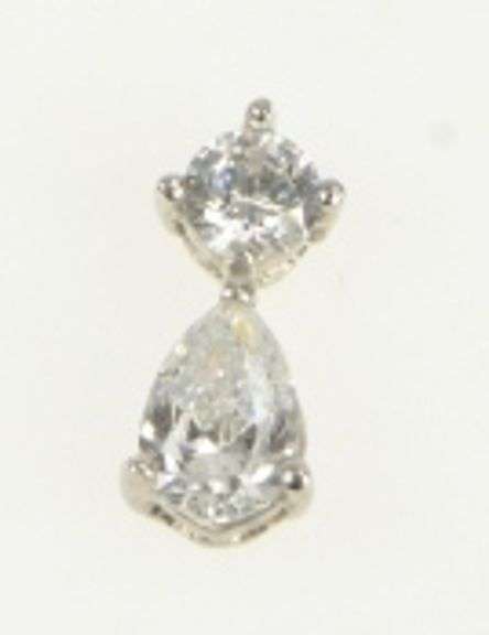 14K White Gold Pear & Round Cubic Zirconia Vintage Charm/Pendant
