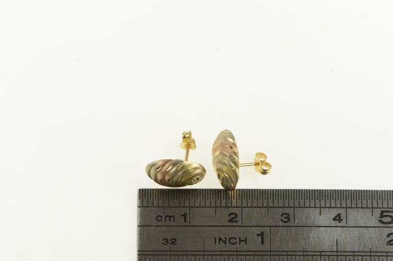 14K Yellow Gold Tri Tone Oval Twist Spiral Vintage Stud Earrings