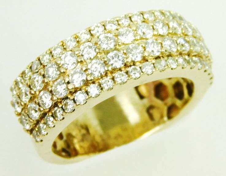 Dramatic Wide 10K Gold Band of Diamonds, Size 8.25