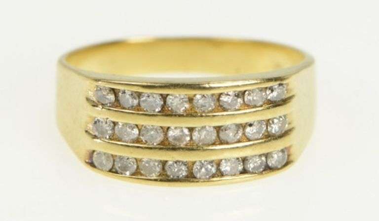 10K Yellow Gold Tiered Diamond Channel Wide Statement Band Ring