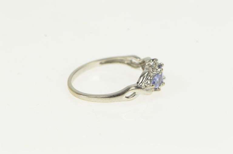 10K White Gold Tanzanite Three Stone Diamond Accent Vintage Ring