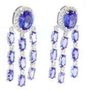 New 6.35ctw Oval Tanzanite and 0.83ctw Diamond Triple Dangle Earrings in 14K