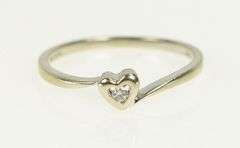 10K White Gold Diamond Heart Love Solitaire Promise Classic Ring