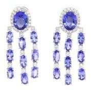 New 6.35ctw Oval Tanzanite and 0.83ctw Diamond Triple Dangle Earrings in 14K