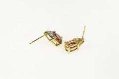 10K Yellow Gold Oval Garnet Diamond Accent Classic Stud Earrings